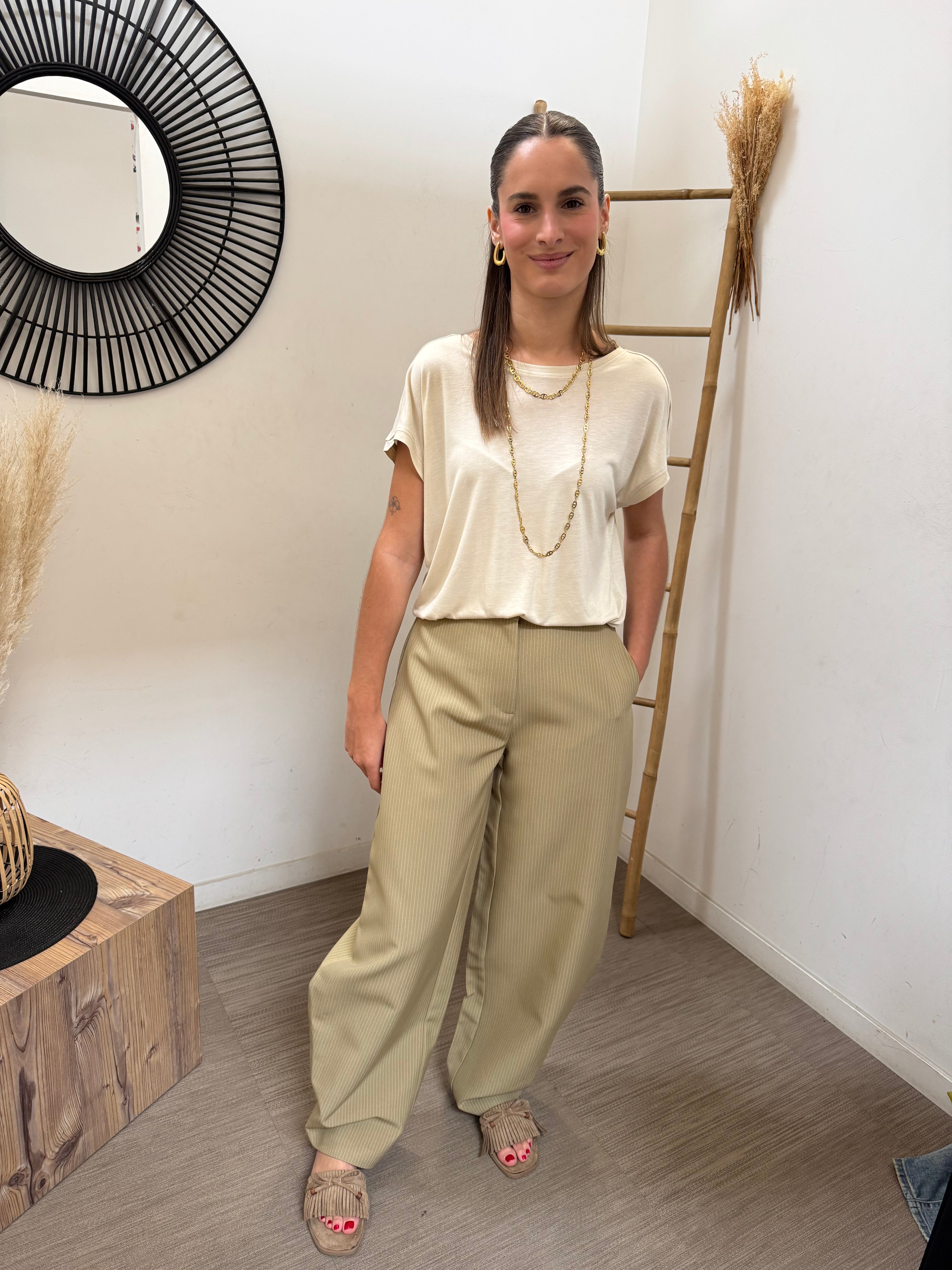 Pantalon rayé vert olive