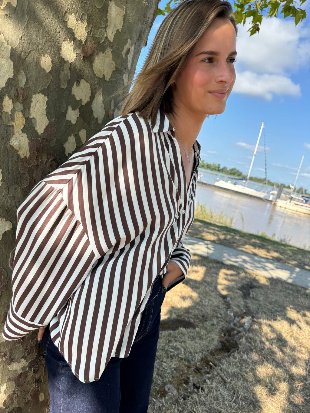 Chemise Laurel marron rayée