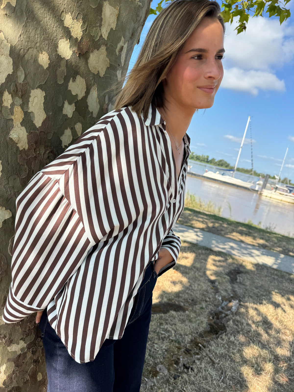 Chemise Laurel marron rayée