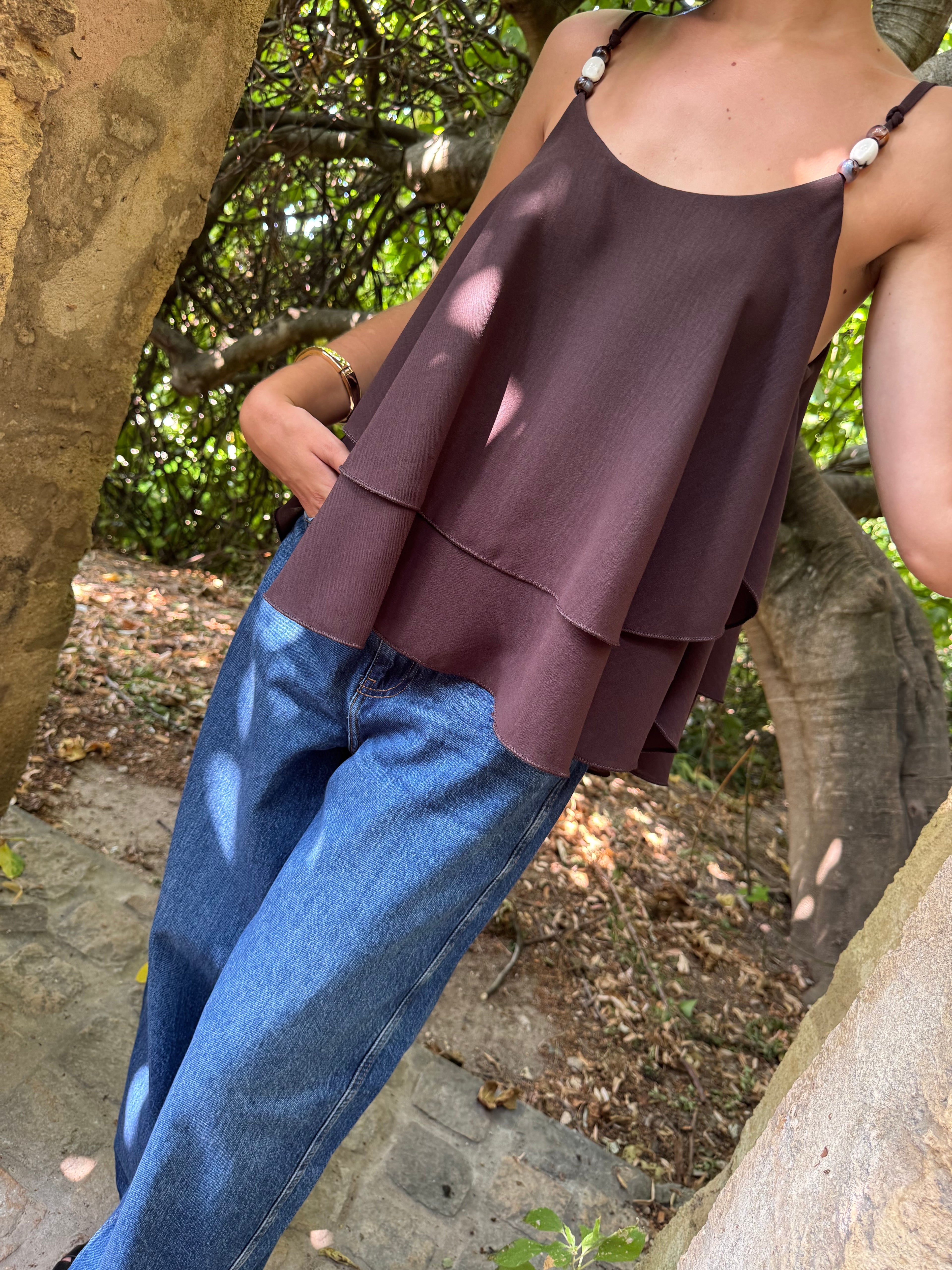 Top Perle Marron