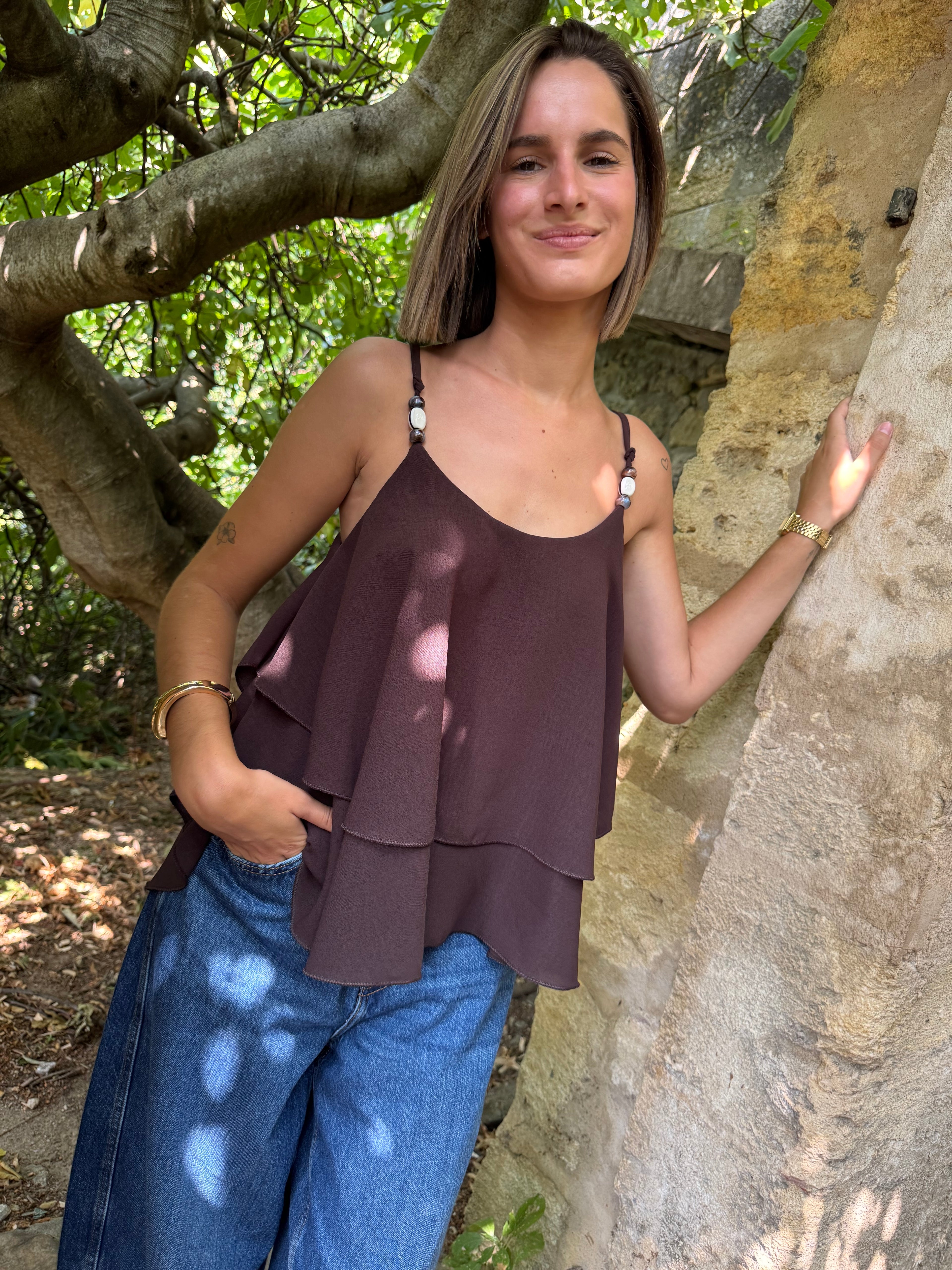 Top Perle Marron